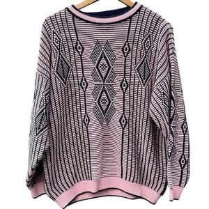 Flexible Pink Blue No Detail Too Small pattern Vintage 80s sweater Size LARGE